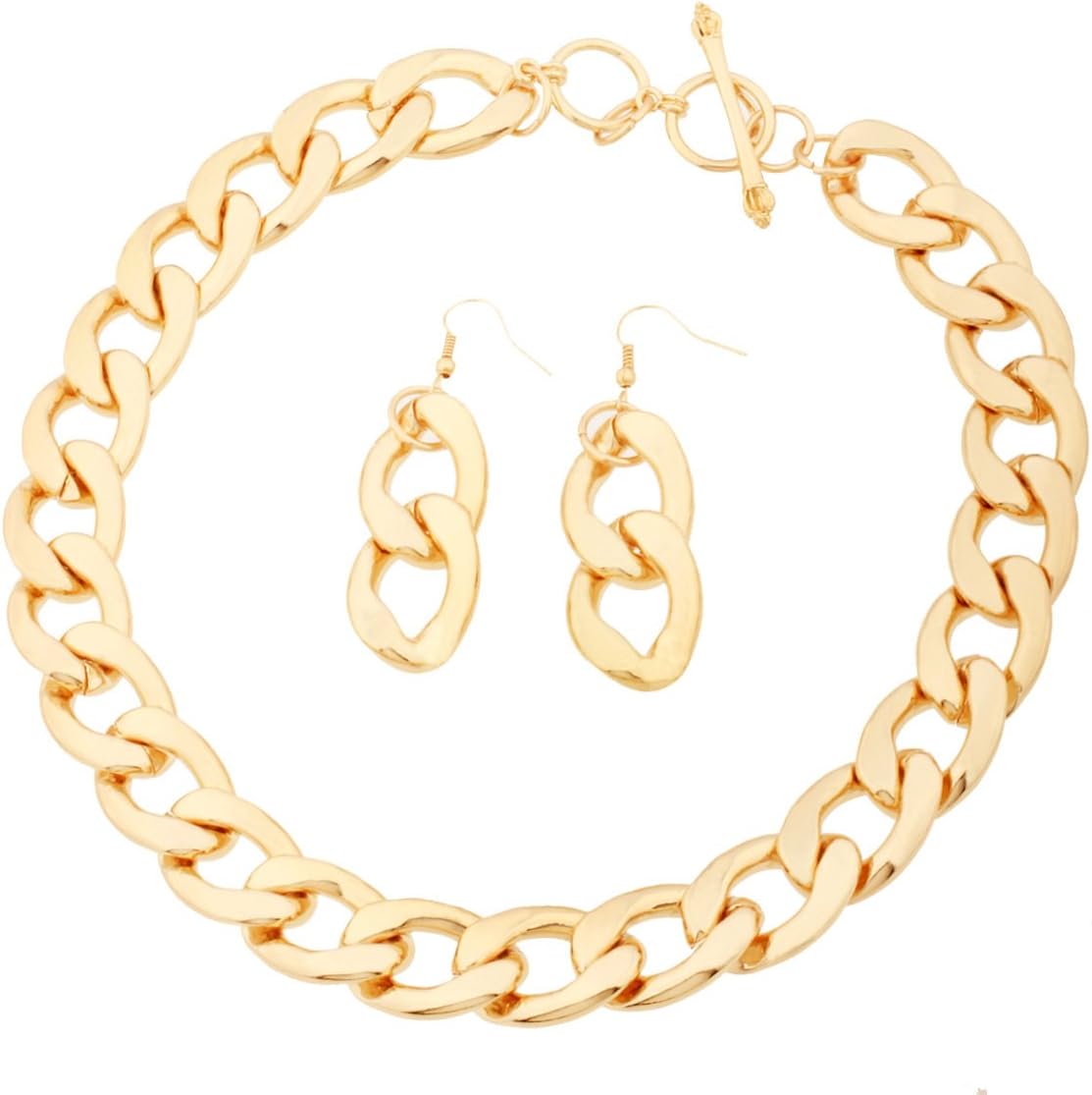 Odd Shop Gold Plated Chunky Cuban Link Curb Chain Necklace Set,18 Inches