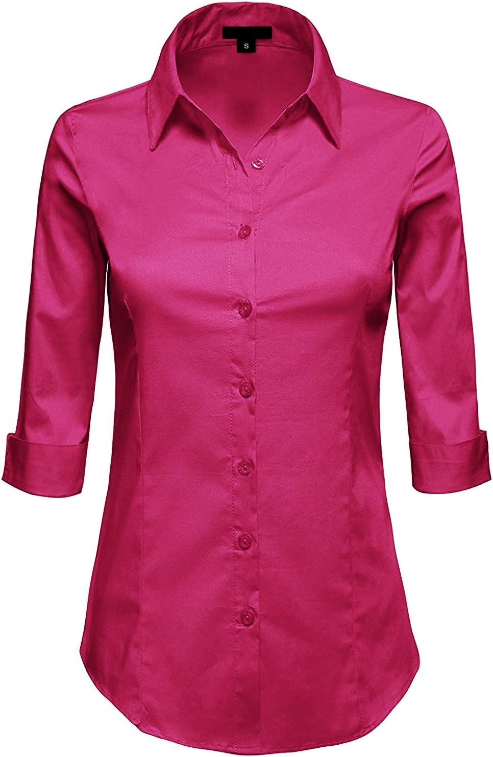 MAYSIX APPAREL 3/4 Sleeve Stretchy Button Down Collar Office Formal Casual Shirt Blouse for Women Fit (XS-6XL)