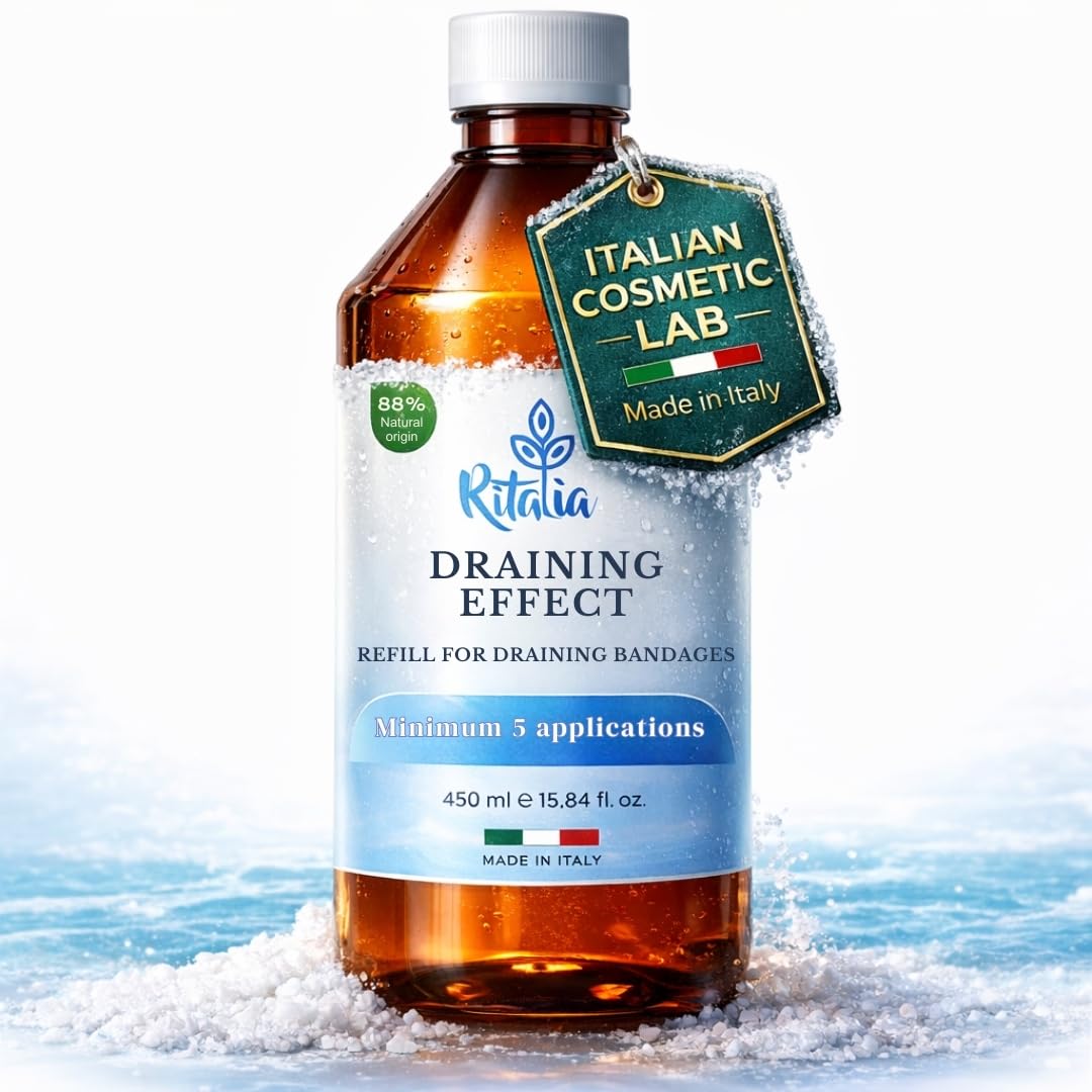 Ritalia® Anti Cellulite Bandage Refill Liquid Draining, Firming Formula with Dead Sea Salt, Caffeine & Ivy Extract | Vegan Cellulite Solution for Legs, Belly, Thighs, Arms & Hips | Made in Italy