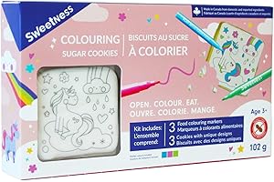 Sweetness Colouring Sugar Cookie Kit (Unicorns) | 3 Delicious Sugar Cookies & 3 Food Colouring Markers | Prep, Mess, and Chao