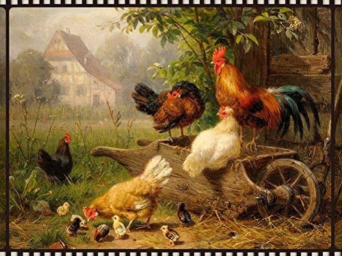 Chicken Family -Oil Painting On Canvas Modern Wall Art Pictures For Home Decoration Wooden Framed (12X16 Inch, Framed)