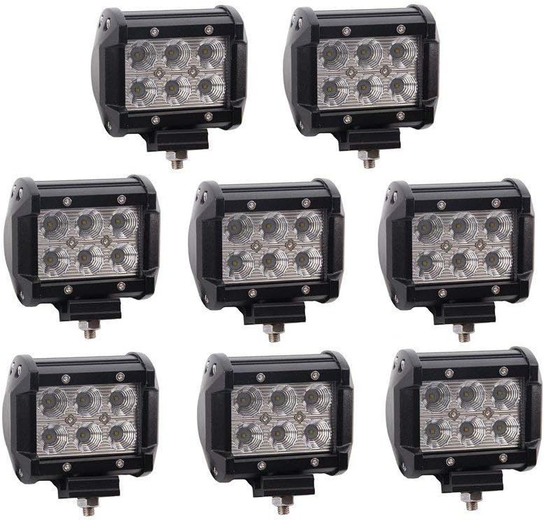 Lumitek 8PCS 4inch 18W LED Light Bar Flood Led Light Pods Waterproof Driving Fog Lights Off Road Led Lights Boat Lights for Pickup Jeep Trucks SUV UTV Tanks Van Camper ATV