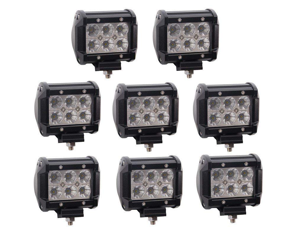 Lumitek 8PCS 4inch 18W LED Light Bar Flood Led Light Pods Waterproof Driving Fog Lights Off Road Led Lights Boat Lights for Pickup Jeep Trucks SUV UTV Tanks Van Camper ATV
