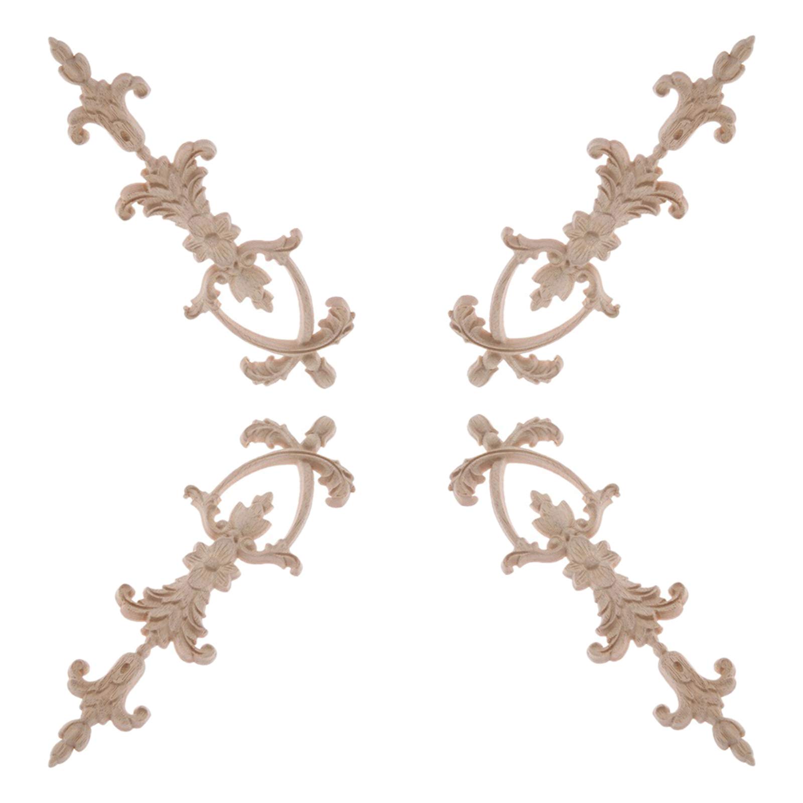 MUXSAM 4Pcs Wood Carved Decal Mouldings Long Vertical Carved Flower Pattern Corner Onlay Applique Frame Decoration 27x8.5cm