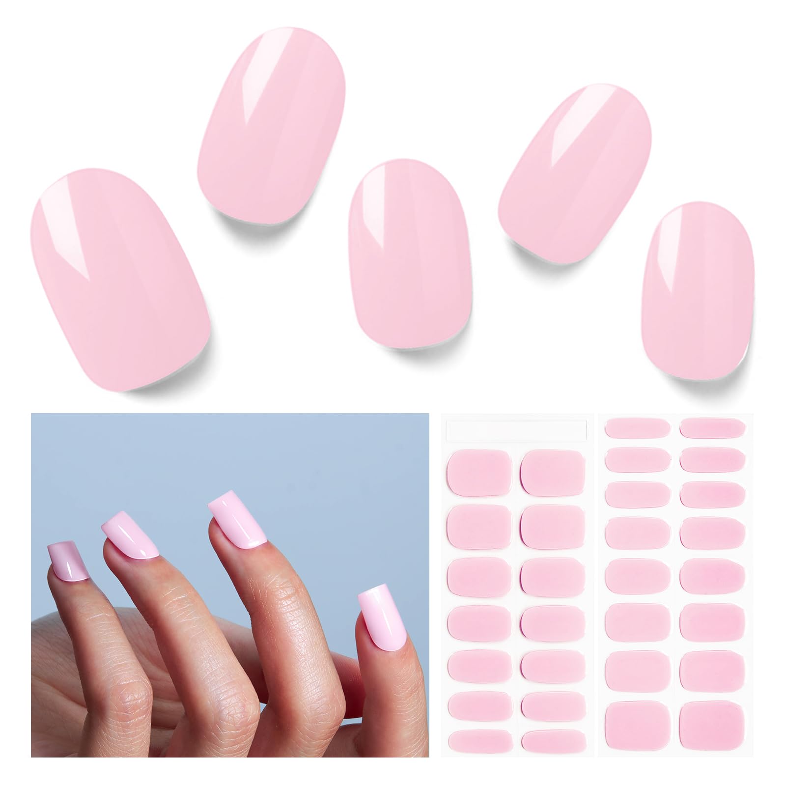 Photo 1 of *****2***Semi Cured Gel Nail Strips, 30 Pcs Solid Color UV Stickers, Wraps for Home DIY, Salon Quality With Prep Pads, File & Wood Stick - Rose Pink