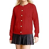 NikNio Girls Cardigan Sweater Cotton Long Sleeve Cable Knit School Uniform Button Fall Winter Tops Size 6-14 Years