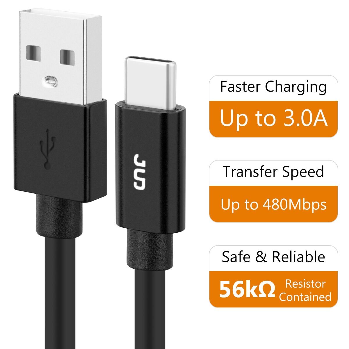 USB Type C Cable, JUD USB C to USB 2.0 Charger Cable(2 Pack, 3ft/6ft) TPE Fast Charging Cord Samsung Galaxy Note 8, S8, S8+, LG V20 V30 G5 G6, Nexus 6P 5X More (BLK)