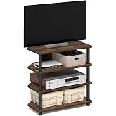 Furinno ECON TV Stand, 4-Tier Corner Petite Entertainment Center, Open Frame TV Console for TV up to 32 Inch, Easy Assembly, for Living Room, Bedroom, Amber Pine