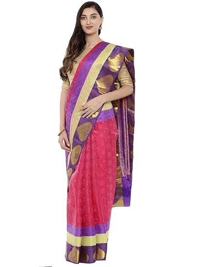 Womens Kanjivaram Silk Traditional Saree with Running Blouse (CCMYSS10194, Bright Rose)