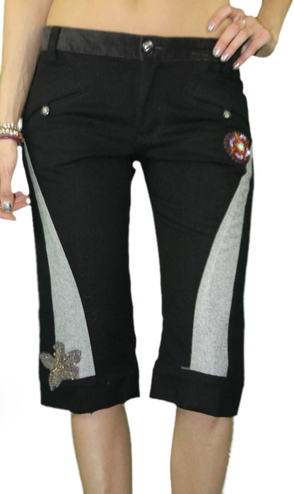 Custo BarcelonaWomen's Jan Black Floral Detail Capris Pants 593210