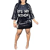 Fuiuwhs Its My Birthday Dress for Women Birthday Sequin Shirt Dress Letter Graphic Print Half Sleeve Dress