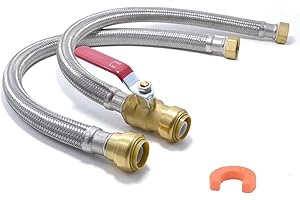 TT FLEX 24 inch Water Heater Connector Kit 3/4" Ball Valve x 3/4" FIP, Water Heater Supply Line, Stainless Steel Braided Flexible Water Heater Hose, Push to Connect Brass Plumbing Fitting