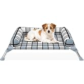 Elevated Dog Bed with Bolster, Portable Raised Lifted Pillow Pet Cot Beds | Breathable Fabric Dogs Hammock Bed for Indoor &amp; Outdoor, Stainless Steel Frame, Anti-Slip Feet