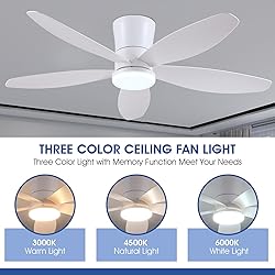 Surtime 48" Ceiling Fans with Lights-Low Profile