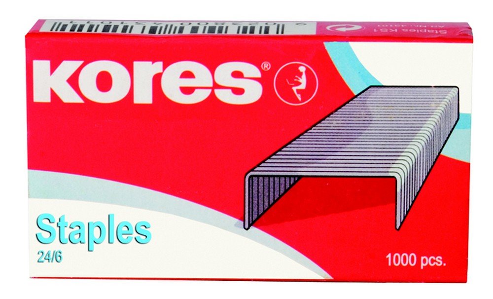 Kores - KS1 24/6 Standard Staples for Desktop Staplers, Electroplated Steel, Staples up to 25 Sheets, 6 mm, Pack of 10 Boxes x 1000 Pieces
