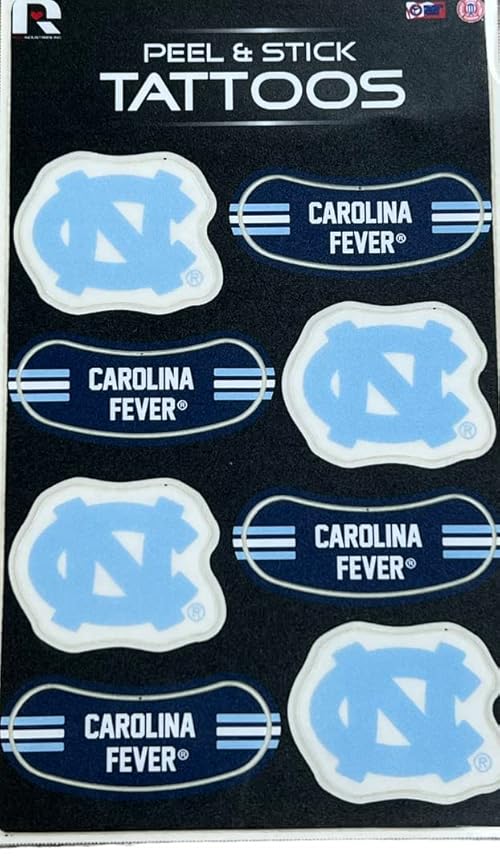 Rico Industries NCAA North Carolina Tar Heels Vertical Tattoo Peel & Stick Temporary Tattoos - Eye Black - Game Day Approved!