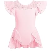 IBAKOM Ballet Leotards for Girls Glitter Rhinestone Neck Kid Gymnastics Leotard Bowknot Back Half Skirt Ballerina Dress