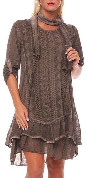 Malito Damen Strickkleid mit Schal | Maxikleid mit Spitze | schickes Freizeitkleid | Pullover - Kostüm 6283