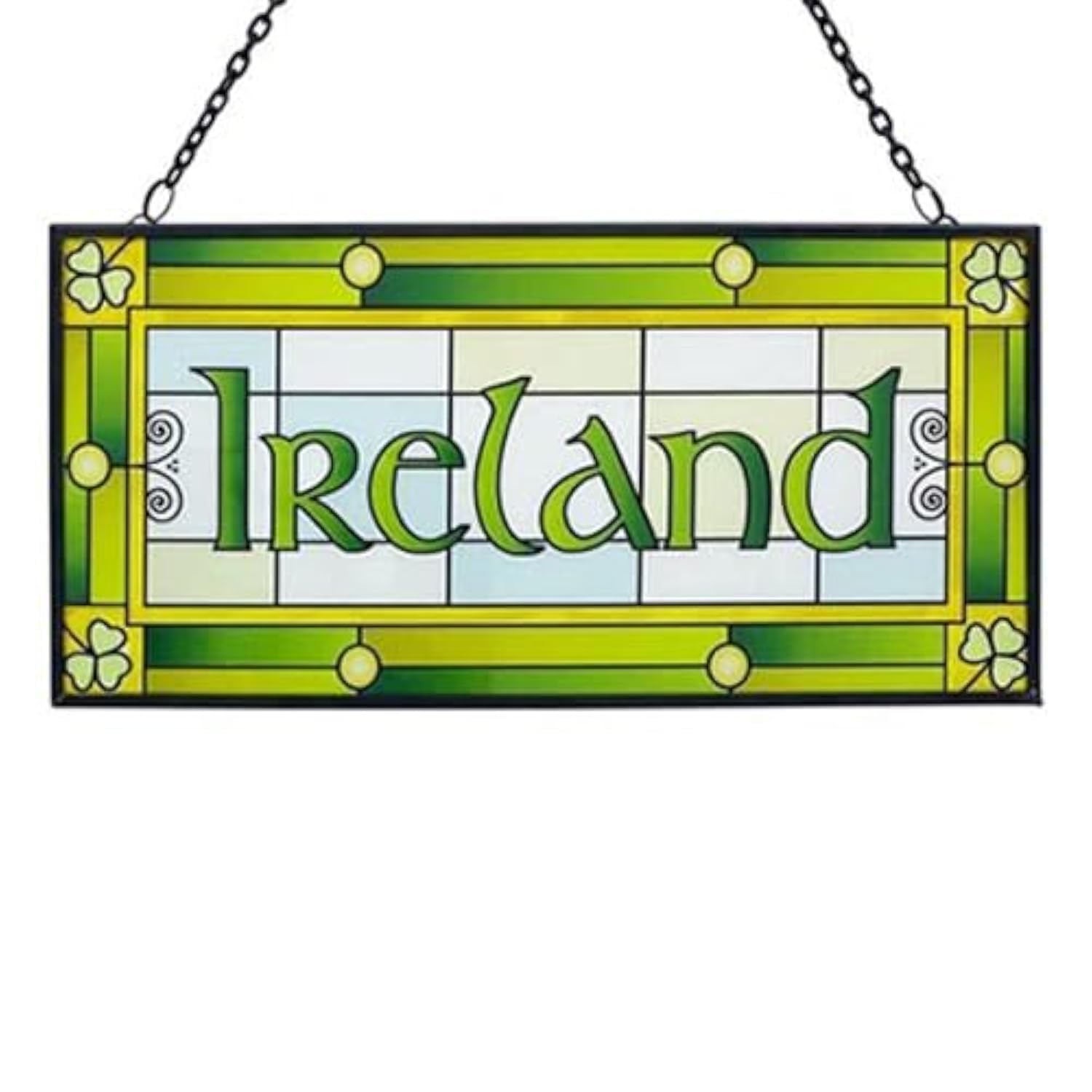 Royal Tara Ireland Shamrock Stained Glass Window Hang Suncatcher Rectangle St Patrick's Day Irish Symbol Handcrafted House Decor Housewarming 6.3"