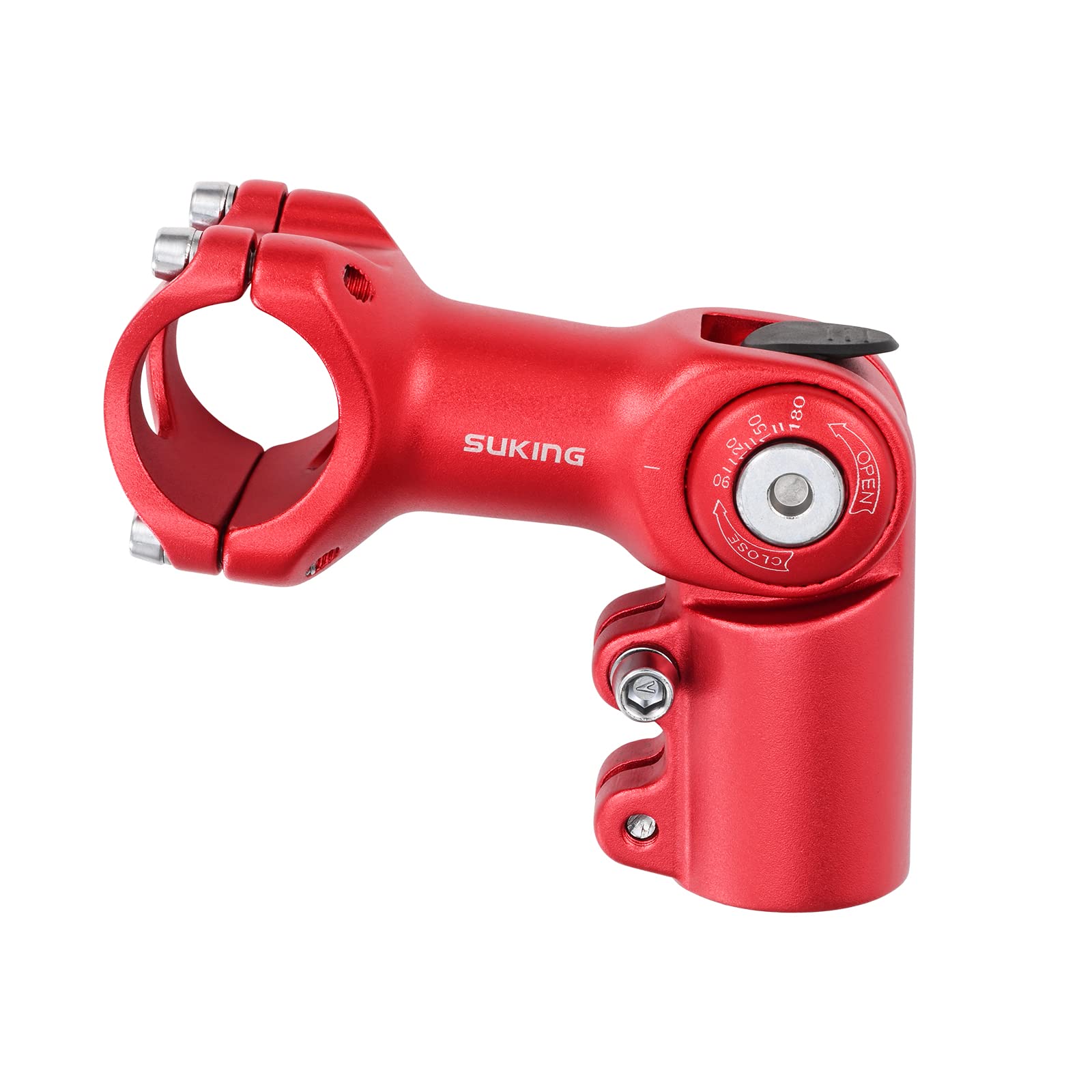 CYSKY 31.8 Stem 60mm 80mm 93mm Adjustable 0-90 Degree MTB Stem Mountain Bike Stem Riser Bicycle Handlebar Stem for Mountain Bike Road Bike BMX City Cycling (Red, 80mm)