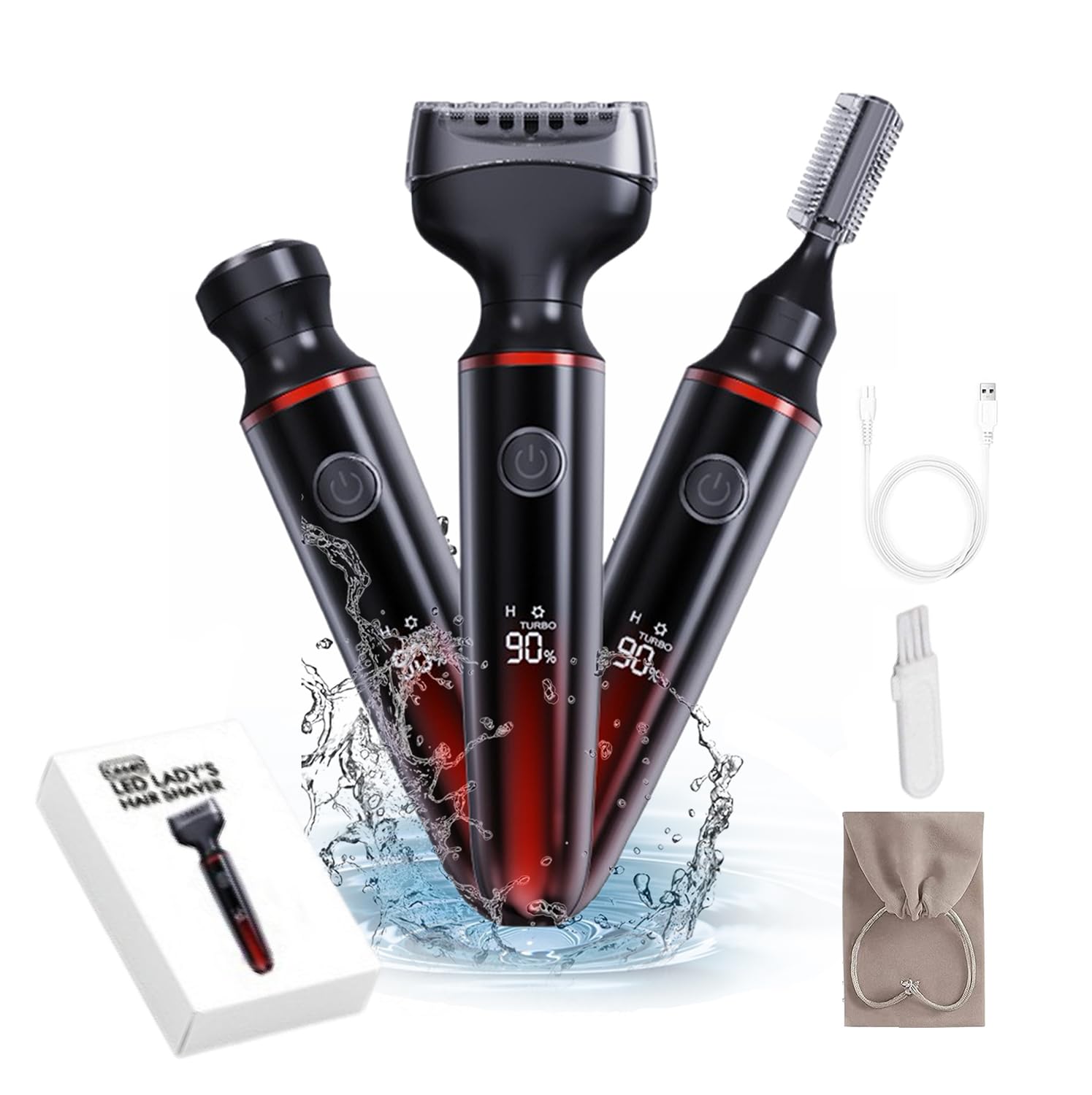 3 in 1 Shavers for Women Painless Facial Hair Remover Electric Lady Hair Trimmer Private Area LED Display Razorfor Body Leg IPX7 Waterproof & USB Rechargeable