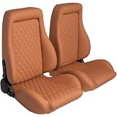 WIILAYOK 2-Pack Racing Seats, PVC Leather Bucket Seats, Brown | Universal-fit automotive seats feature adjustable backrest angles and supportive bucket styling