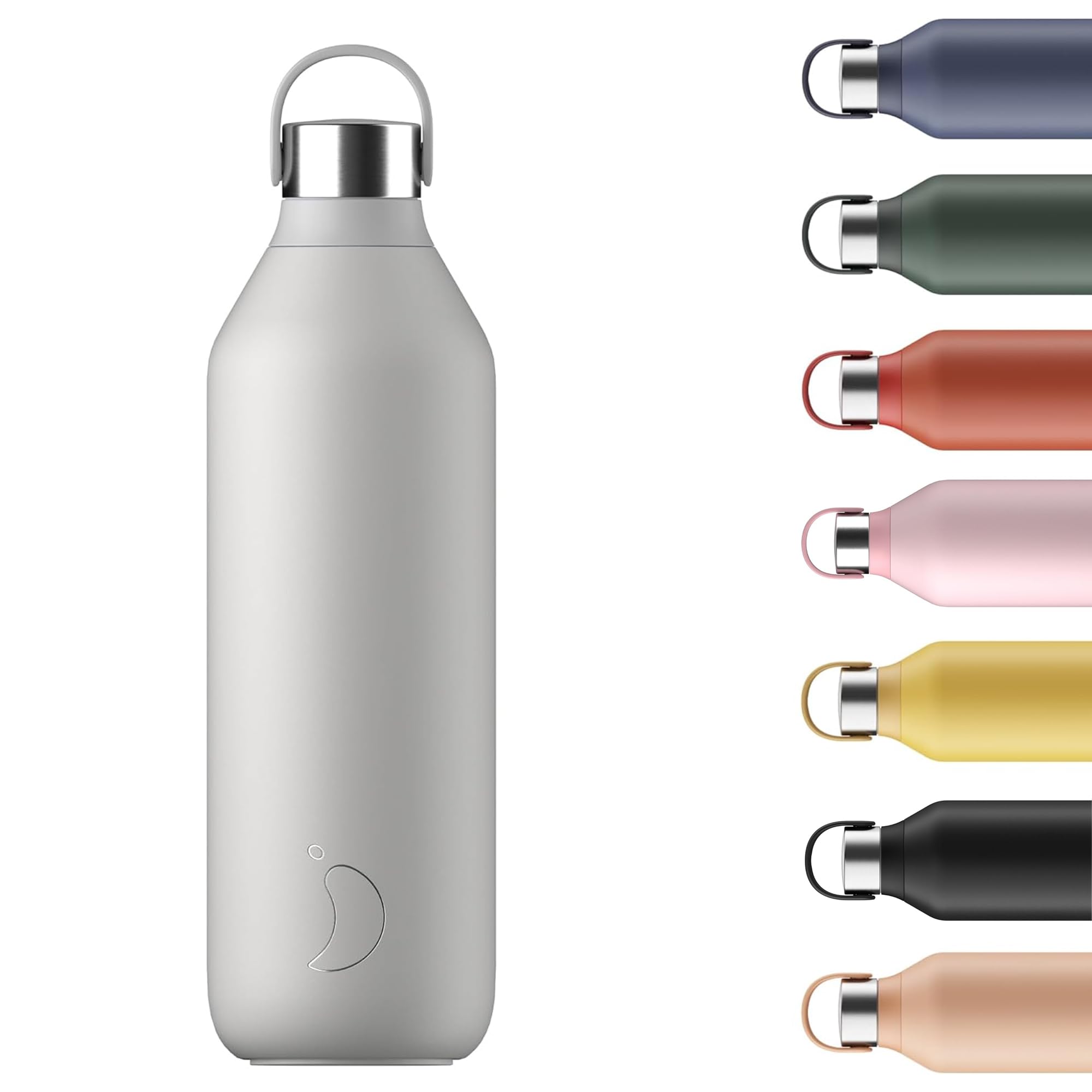 Chilly's Series 2 Water Bottle - Vacuum Insulated Stainless Steel Water Bottle with Soft Collar & Carry Loop, Thermal Flask for Hot & Cold Drinks - Leak Proof, No Sweat - Granite Grey, 1000ml