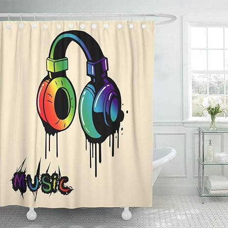 Amazon Tisaguer シャワーカーテンオーディオブラックミュージックヘッドフォンレインボーグラフィティカラフルな漫画シャワーカーテンセット12フック付き60 X 72インチ防水ポリエステル生地 シャワーカーテン ホーム キッチン オンライン通販