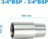 ERGAOBOY 2x 3/4" Male to Female BSP Nipple Cast Pipe 100mm 304 Stainless Steel view 2