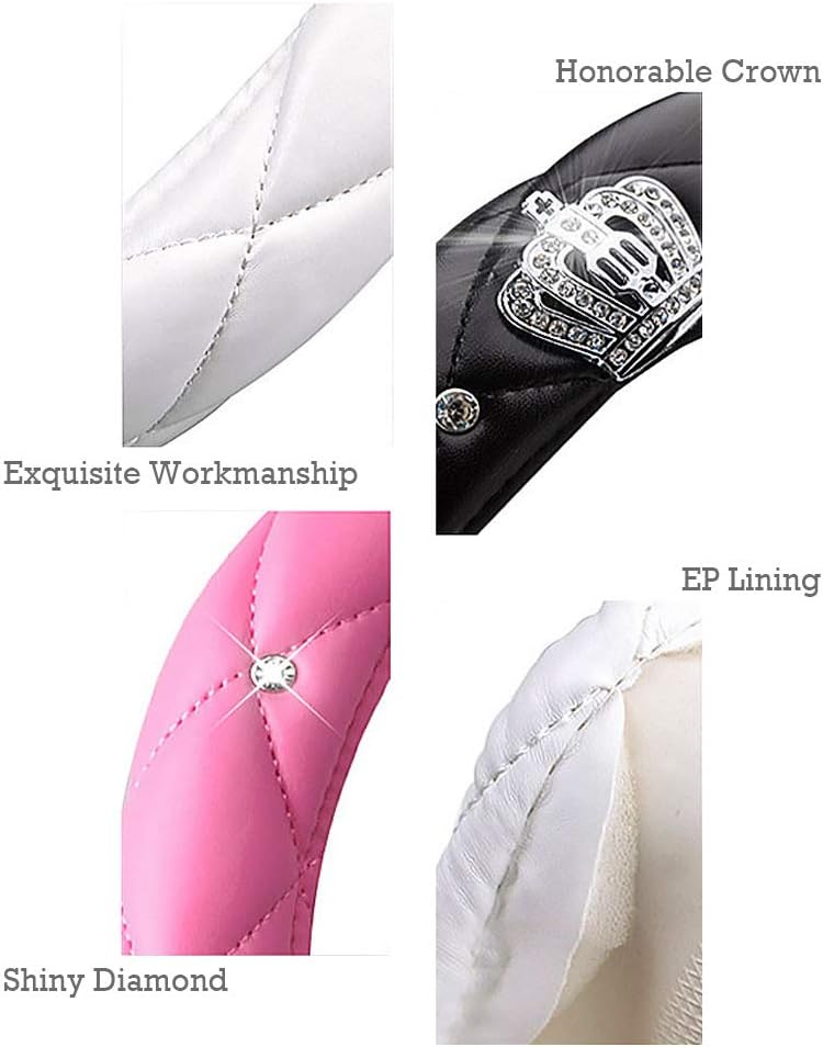 Queen's Auto Steering Wheel Cover with Noble Crown + Bling Diamond + Soft Leather Car Stylish Series Universal 15"/38cm (Queen ONLY) (Black): Automotive