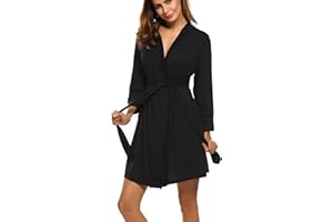 Ekouaer Women's Robe Lightweight 3/4 Sleeve Knit Bathrobe Soft Knee Length Sleepwear Robes with Pockets S-XXL