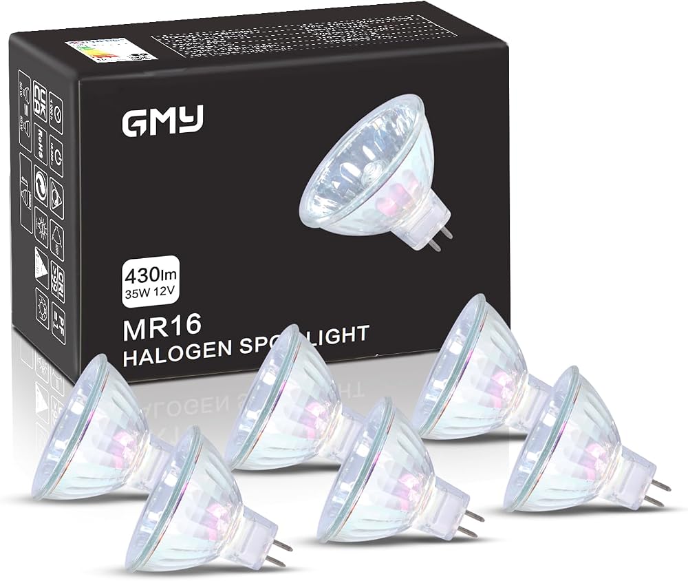 GMY MR16 Halogen Bulbs 35W 12V GU5.3 3000K Warm White 6 Pack 4000H
