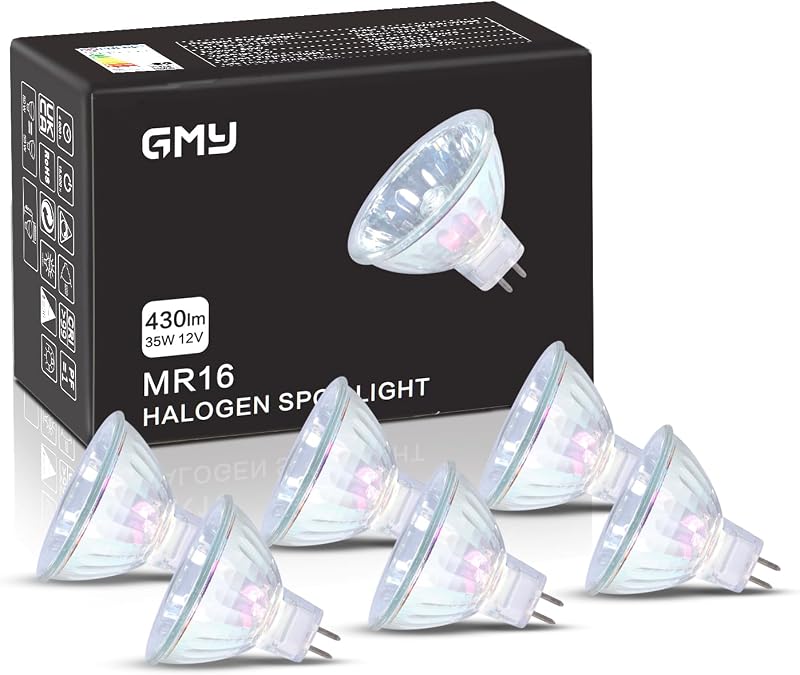GMY MR16 Halogen Bulbs 35W 12V GU5.3 3000K Warm White 6 Pack 4000H