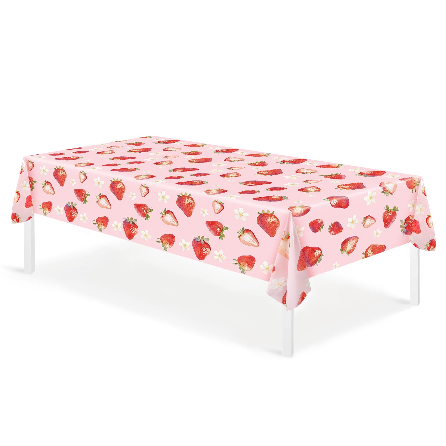 Strawberry Themed Disposable Tablecloth Pink Red Party Decoration, 54x108 Inch PE Plastic Table Covers for Party, Picnic, BBQ, Indoor & Outdoor Use (6)