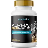 Juvenon Alpha Gold Male Testosterone Booster for Men - T-Support & Male Vitality with KSM-66 Ashwagandha + Fenugreek + Boron Citrate + Saw Palmetto, Non-GMO Vegetarian Capsules