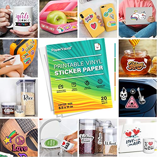 PAPERVISUAL Printable Permanent Vinyl Paper 20 Sticker Sheets For