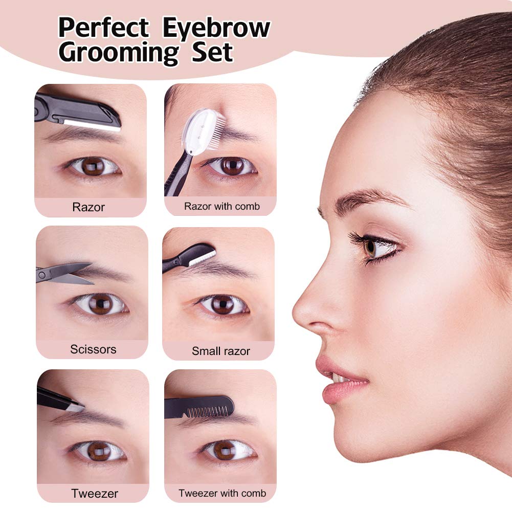 Eyebrow Kit 6 in 1 Eyebrow Scissors Eyebrow Razor Eyebrow Tweezers Eyebrow Trimmer Eyebrow Shaver Eyebrow Grooming Comb Eyebrow for Women Stainless Steel Eyebrow Tool: Beauty