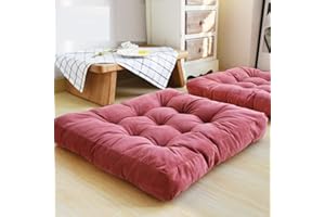 HIGOGOGO Solid Square Seat Cushion, Tufted Thicken Pillow Seat Corduroy Chair Pad Tatami Floor Cushion for Yoga Meditation Living Room Balcony Office Outdoor, Watermelon Red, 22x22 Inch