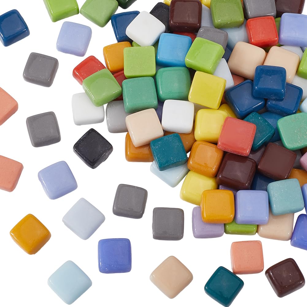 SOFPLATE 1 Box 200G Small Square Glass Mosaic Tiles Colorful Glass Tiles Opaque Vibrant Assorted Rainbow Mini Mosaic Stained Cabochons Pieces for Handmade Art Crafts Home Wall DIY Making Decorations
