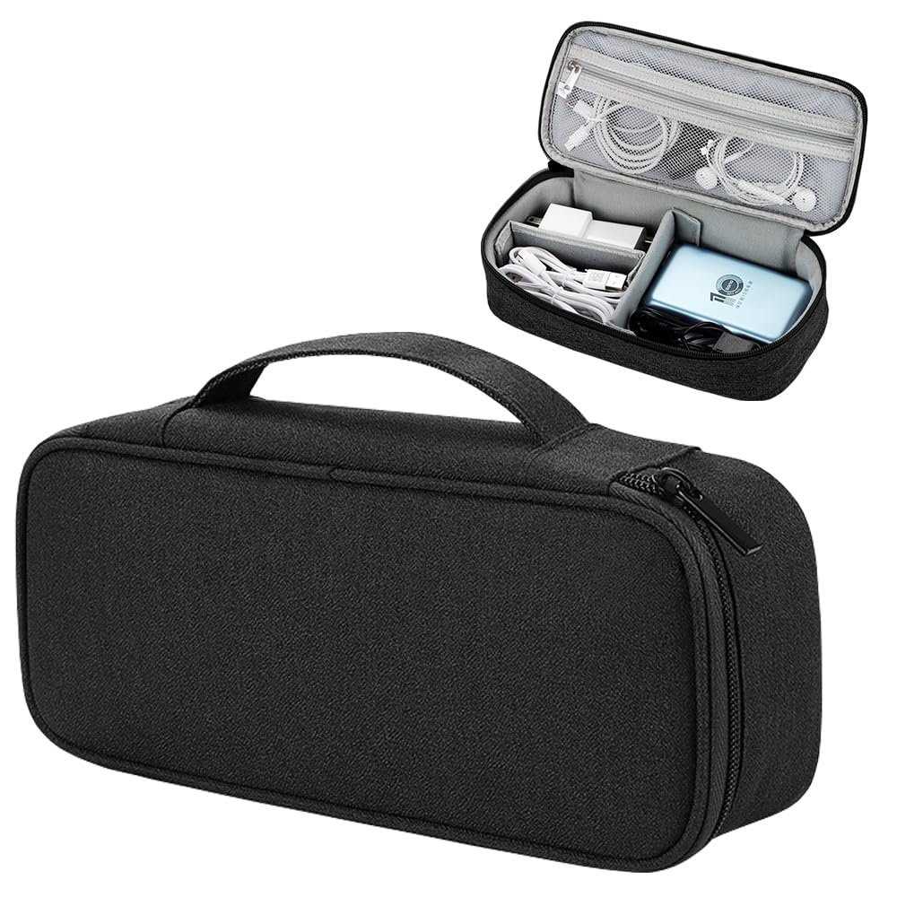 Photo 1 of Teskyer Electronics Organizer Travel Case, Waterproof Portable Tech Accessories Pouch with Organized Compartments for Cables, Phone, Chargers, Earphone, Black