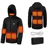 RNSSEZ Heated Jacket for Women Men with 20000mAh Battery Pack, Adjustable Heating Coat with Detachable Hood, Splash-Resistant