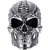 SINLEO New Mens Stainless Steel Skull Head Ring Punk Skeleton Biker Band Vintage Silver Black Jewelry