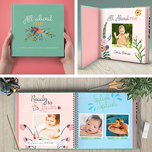 RubyRoo Baby Memory Book - Milestone Journal for Baby Girl - Baby Keepsake Photo Album - First 5 Years Scrapbook - Pregnancy Gift for Baby Shower, 60 Page Hardcover Record Book for Newborn - Floral