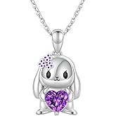 SUPAC Stainless Steel Angry Bunny Pendant Necklace with Purple Crystal Heart, 19.68 inch Chain