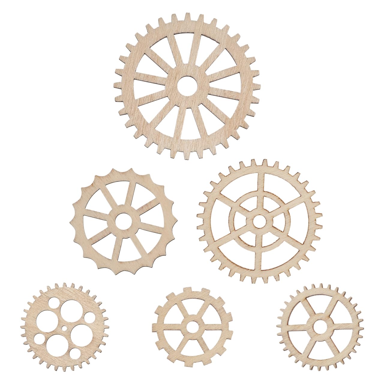 Amosfun 50pcs Wooden Gears Cutouts, Unfinished Wooden Gear Ornaments, Shape Craft Shapes for Scrapbooking, Blank Wheel Wood Slices Xmas Party Supplies (Assorted Sizes)