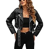 Bellivera Women's Cropped Faux Leather Jacket Bomber Casual Zip Up Coat PU Moto Bike Outwear with Pockets