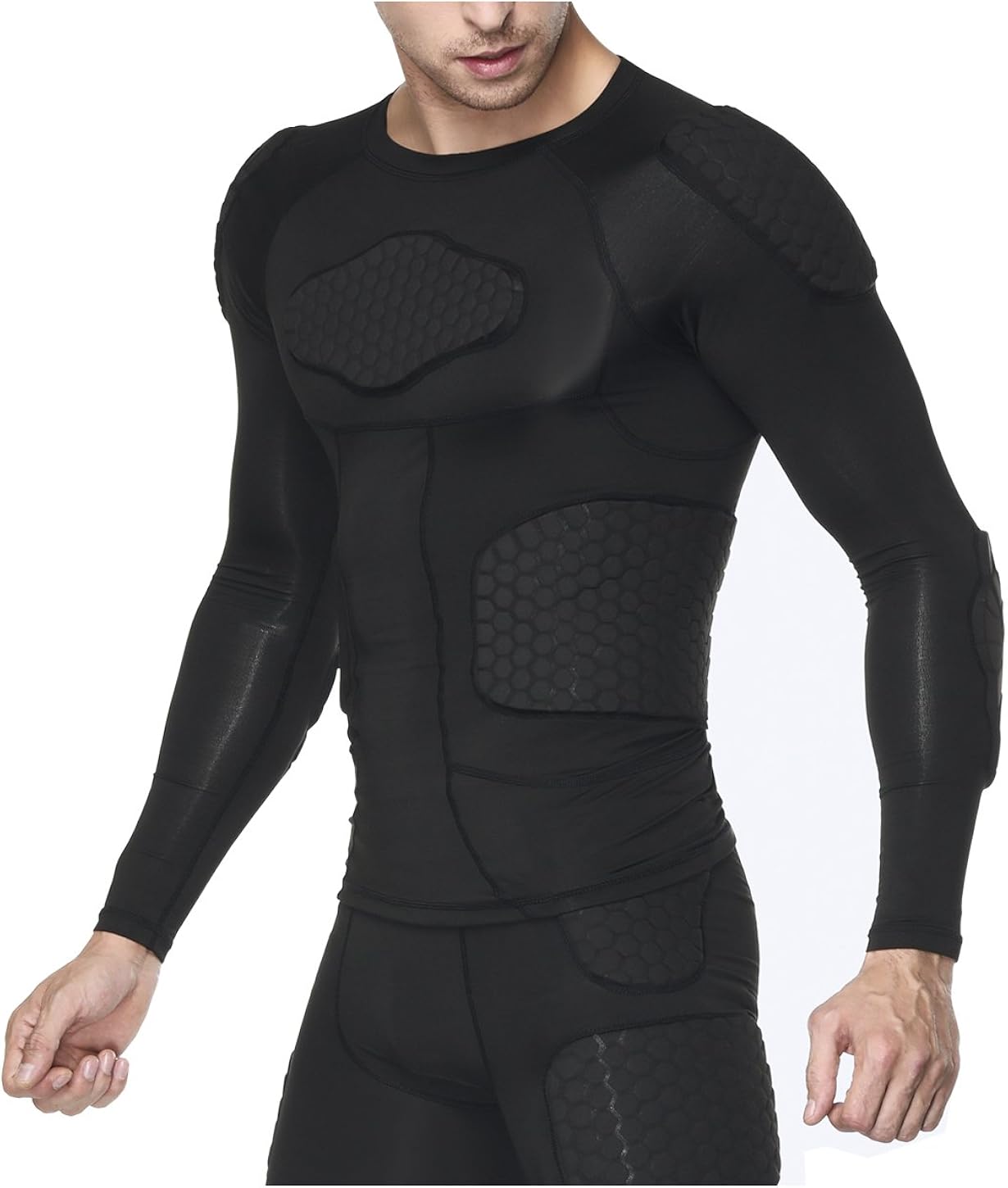 TUOY Men's Padded Compression Shirt Protective T Shirt Rib Chest Protector for Football Paintball Baseball: Clothing