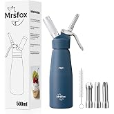 Mrsfox Professional Aluminum Whipped Cream Dispenser &ndash; 500 mL (Blue) | Ideal for Desserts, Coffee, Cocktails &amp; Sauces &ndash; cold foam dispenser|whipped cream canister (N₂_O Chargers Not Included)