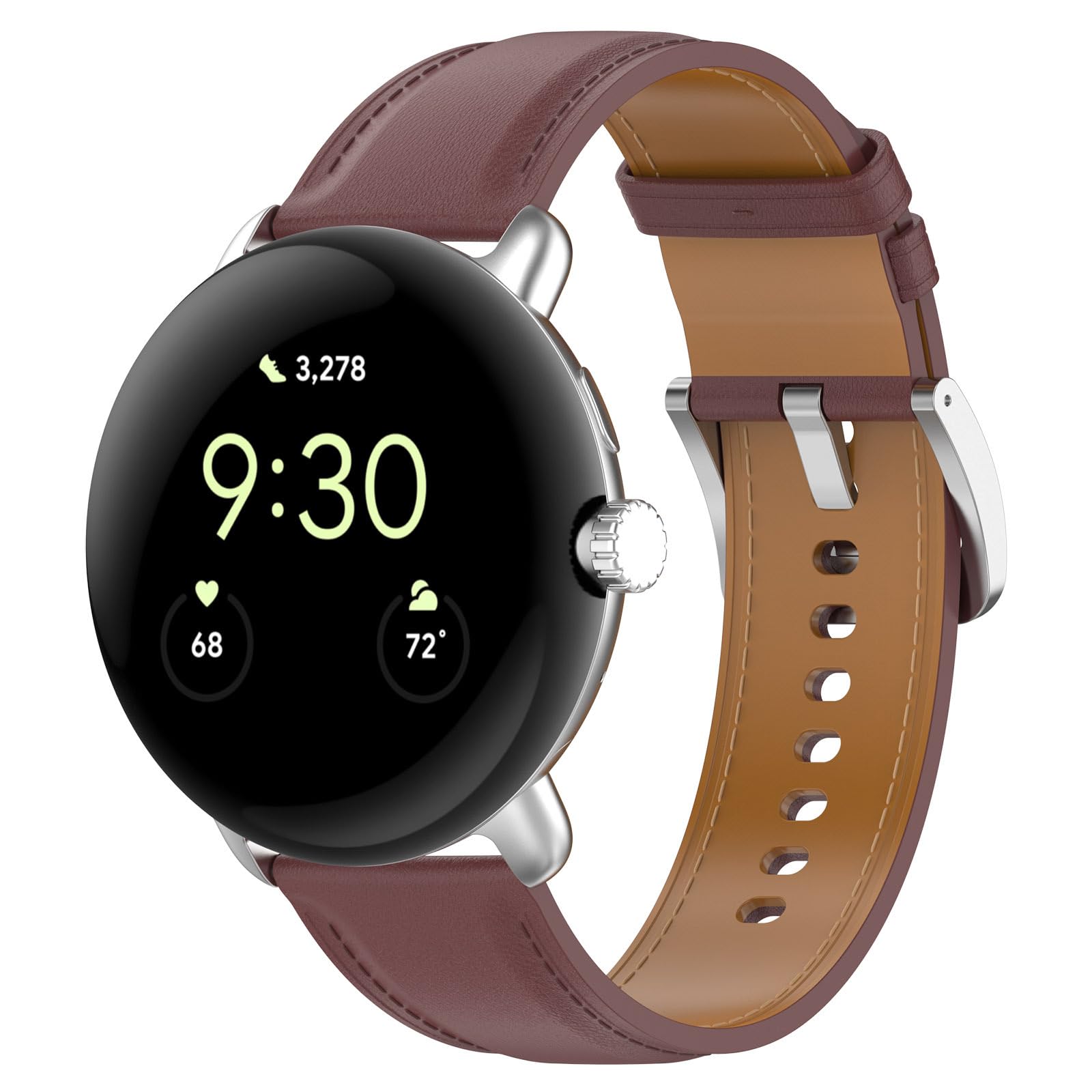 QINOUK Strap for Google Pixel Watch 2, Genuine Leather Watch Strap, Tang Buckle Design, Brown