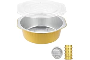 MESTAEK 8" Aluminum Foil Pans with Lids (5 Pack), 2X Thicker Heavy Duty for Cooking Baking